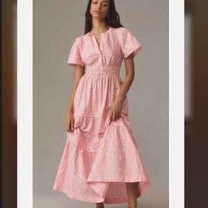 Anthropologie Pink Patterned Maxi Dress